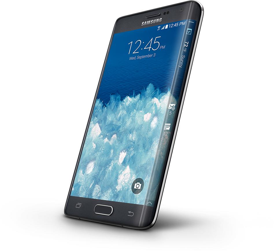 Pavaizduotas nestandartinio dizaino „S6“ modelis su išlenktomis briaunomis – „Galaxy S6 Edge“.